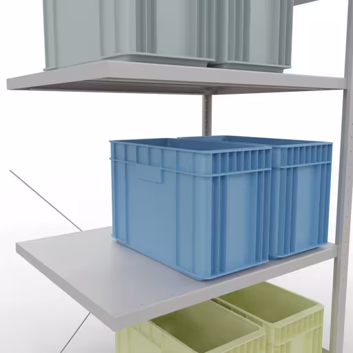 Abbildung Nr 14 des Artikels Anbauregal, Fachbodenregal Stecksystem MULTIplus330, 2000 x 1000 x 800 mm (HxBxT), 5 Fachböden, Kreuzstrebe, RAL 7035 lichtgrau aus der Produktgruppe Stecksystem von der Marke Schulte Lagertechnik