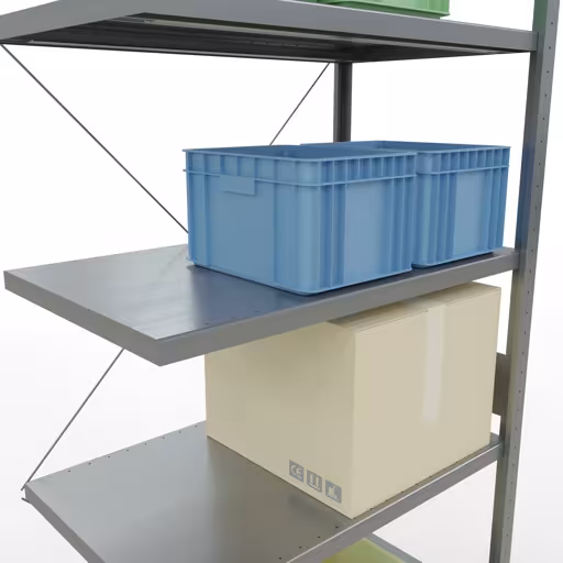 Abbildung Nr 13 des Artikels Anbauregal, Fachbodenregal Stecksystem MULTIplus330, 3000 x 1000 x 600 mm (HxBxT), 7 Fachböden, Kreuzstrebe, verzinkt aus der Produktgruppe Stecksystem von der Marke Schulte Lagertechnik