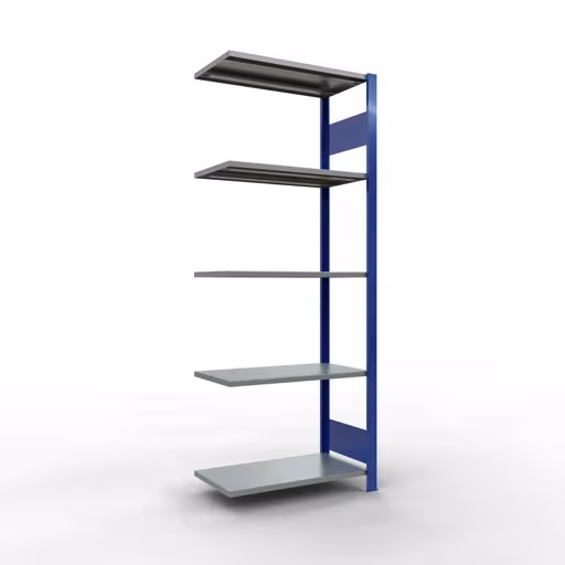 Anbauregal, Fachbodenregal Stecksystem MULTIplus150, 2000 x 750 x 400 mm (HxBxT), 5 Fachböden, Längenriegel, RAL 5010 enzianblau/verzinkt/verzinkt aus der Kategorie Anbauregal mit der Artikelnummer 12745-75-LR-B