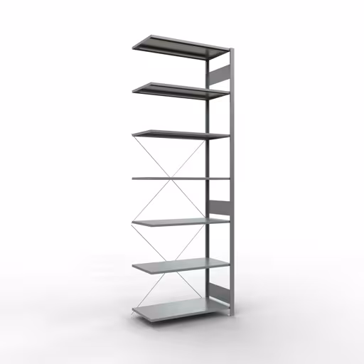 Anbauregal, Fachbodenregal Stecksystem MULTIplus150, 3000 x 1000 x 500 mm (HxBxT), 7 Fachböden, Kreuzstrebe, verzinkt aus der Kategorie Anbauregal mit der Artikelnummer 12757