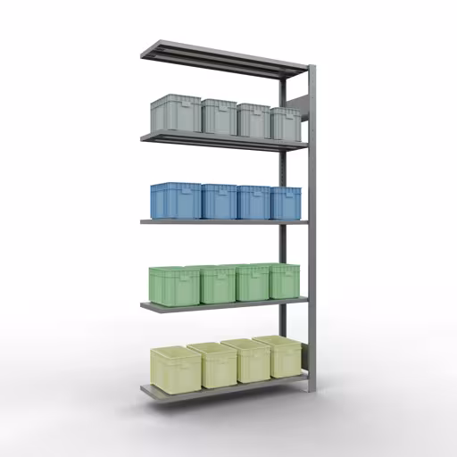 Anbauregal, Fachbodenregal Stecksystem MULTIplus85, 2000 x 1000 x 300 mm (HxBxT), 5 Fachböden, Längenriegel, verzinkt von der Marke Schulte Lagertechnik aus der Produktreihe Stecksystem