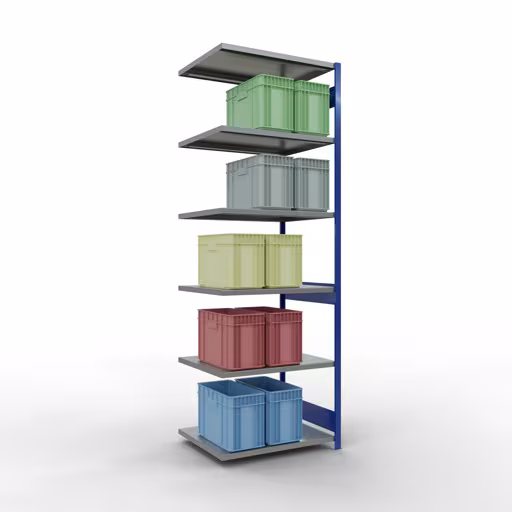 Abbildung Nr 14 des Artikels Anbauregal, Fachbodenregal Stecksystem MULTIplus250, 3000 x 1000 x 800 mm (HxBxT), 7 Fachböden, Längenriegel, RAL 5010 enzianblau/verzinkt aus der Produktgruppe Stecksystem von der Marke Schulte Lagertechnik