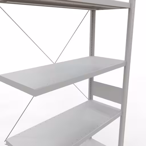 Abbildung Nr 10 des Artikels Anbauregal, Fachbodenregal Stecksystem MULTIplus330, 3000 x 1000 x 400 mm (HxBxT), 7 Fachböden, Kreuzstrebe, RAL 7035 lichtgrau aus der Produktgruppe Stecksystem von der Marke Schulte Lagertechnik