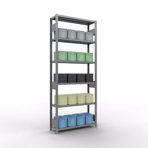 Grundregal, Fachbodenregal Stecksystem MULTIplus250, 2500 x 1000 x 300 mm (HxBxT), 6 Fachböden, Längenriegel, verzinkt von der Marke Schulte Lagertechnik aus der Produktreihe Stecksystem