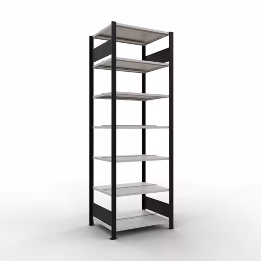 Grundregal, Büro-Fachbodenregal Stecksystem MULTIplus150, 2300 x 750 x 600 mm (HxBxT), 7 Fachböden, Längenriegel, mit Mittelanschlag, schwarz/lichtgrau von der Marke Schulte Lagertechnik Grundregal, Büro-Fachbodenregal Stecksystem MULTIplus150, 2300 x 750 x 600 mm (HxBxT), 7 Fachböden, Längenriegel, mit Mittelanschlag, schwarz/lichtgrau aus der Kategorie Stecksystem mit der Artikelnummer 36048-S