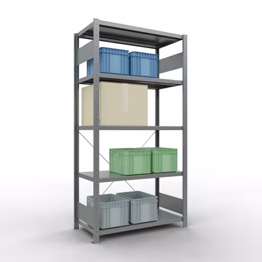 Produktbild Nr 12 des Artikels Grundregal, Fachbodenregal Stecksystem MULTIplus330, 2000 x 1000 x 500 mm (HxBxT), 5 Fachböden, Kreuzstrebe, verzinkt Abbildung Nr 12 des Artikels Grundregal, Fachbodenregal Stecksystem MULTIplus330, 2000 x 1000 x 500 mm (HxBxT), 5 Fachböden, Kreuzstrebe, verzinkt aus der Produktgruppe Stecksystem von der Marke Schulte Lagertechnik