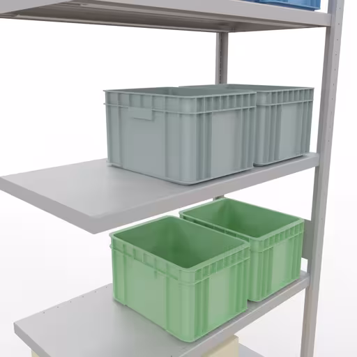 Zusatzbild des Artikels Anbauregal, Fachbodenregal Stecksystem MULTIplus330, 3000 x 1000 x 500 mm (HxBxT), 7 Fachböden, Längenriegel, RAL 7035 lichtgrau aus Anbauregal