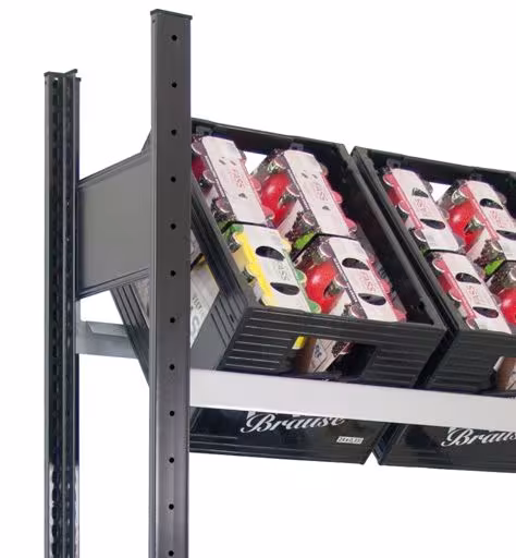 Grundregal, Getränkekistenregal 1800 x 1000 x 300 mm (HxBxT), schwarz/silber, 3 Ebenen für 9 Getränkekisten aus der Kategorie Getränkelagerung mit der GTIN 4058255039036 Grundregal, Getränkekistenregal 1800 x 1000 x 300 mm (HxBxT), schwarz/silber, 3 Ebenen für 9 Getränkekisten von der Marke Schulte Lagertechnik aus der Produktreihe Fachbodenregale