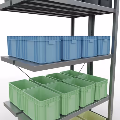 Anbauregal, Doppelregal, Fachbodenregal Stecksystem MULTIplus250, 2000 x 1000 x (2x300) mm (HxBxT), 2x5 Fachböden, Kreuzstrebe, verzinkt von Schulte Lagertechnik mit der Artikelnr. 14235-A