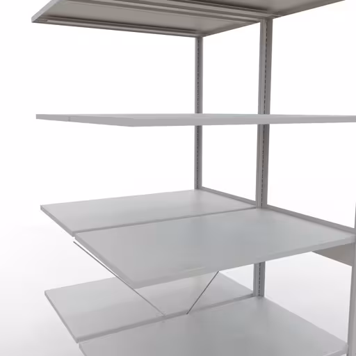 Andere Ansicht des Artikels Anbauregal, Doppelregal, Fachbodenregal Stecksystem MULTIplus150, 2500 x 1000 x (2x600) mm (HxBxT), 2x6 Fachböden, Kreuzstrebe, RAL 7035 lichtgrau aus der Kategorie Fachbodenregale