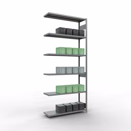 Anbauregal, Fachbodenregal Stecksystem MULTIplus250, 3000 x 1300 x 400 mm (HxBxT), 7 Fachböden, Längenriegel, verzinkt von Schulte Lagertechnik mit der Artikelnr. 12947-130-LR