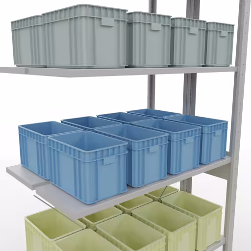 Abbildung Nr 12 des Artikels Anbauregal, Doppelregal, Fachbodenregal Stecksystem MULTIplus150, 2500 x 1000 x (2x300) mm (HxBxT), 2x6 Fachböden, Kreuzstrebe, RAL 7035 lichtgrau aus der Produktgruppe Fachbodenregale von der Marke Schulte Lagertechnik