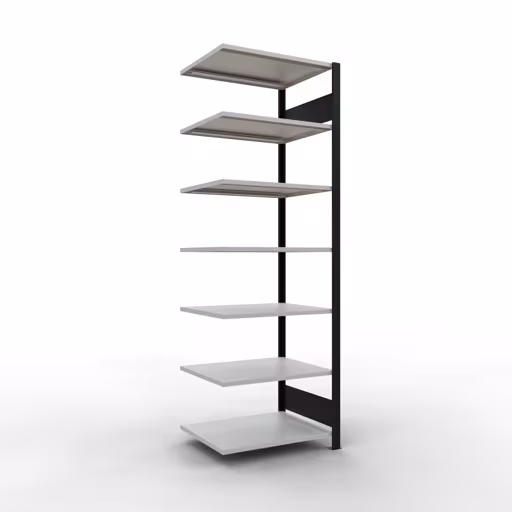 Anbauregal, Büro-Fachbodenregal Stecksystem MULTIplus150, 2300 x 750 x 600 mm (HxBxT), 7 Fachböden, Längenriegel, ohne Mittelanschlag, schwarz/lichtgrau aus der Kategorie Stecksystem mit der Artikelnummer 36069-S