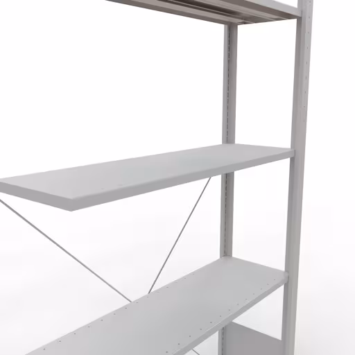 Abbildung Nr 11 des Artikels Anbauregal, Fachbodenregal Stecksystem MULTIplus85, 2000 x 1000 x 300 mm (HxBxT), 5 Fachböden, Kreuzstrebe, RAL 7035 lichtgrau aus der Produktgruppe Stecksystem von der Marke Schulte Lagertechnik