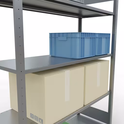 Produktbild Nr.7 des Artikels Grundregal, Fachbodenregal Stecksystem MULTIplus150, 2000 x 1300 x 500 mm (HxBxT), 5 Fachböden, Längenriegel, verzinkt aus der Produktreihe Stecksystem von der Marke Schulte Lagertechnik
