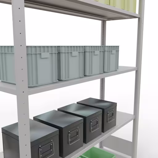 Produktbild Nr.7 des Artikels Grundregal, Fachbodenregal Stecksystem MULTIplus150, 2000 x 1300 x 400 mm (HxBxT), 5 Fachböden, Längenriegel, RAL 7035 lichtgrau aus der Produktreihe Stecksystem von der Marke Schulte Lagertechnik