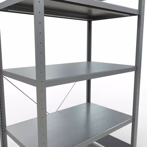Zusatzbild des Artikels Grundregal, Fachbodenregal Stecksystem MULTIplus250, 2000 x 1000 x 600 mm (HxBxT), 5 Fachböden, Kreuzstrebe, verzinkt aus Grundregal