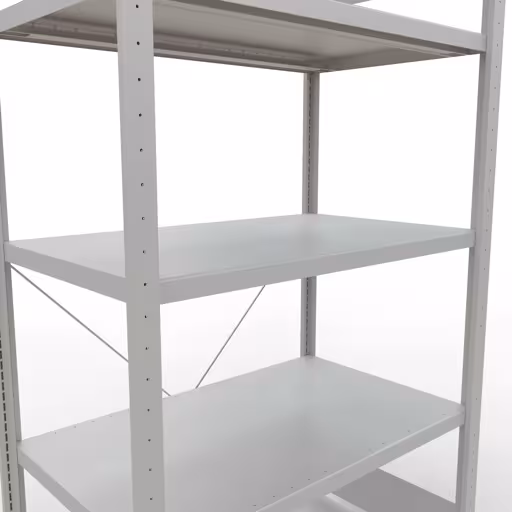 Abbildung Nr 15 des Artikels Grundregal, Fachbodenregal Stecksystem MULTIplus330, 2000 x 1000 x 600 mm (HxBxT), 5 Fachböden, Kreuzstrebe, RAL 7035 lichtgrau aus der Produktgruppe Stecksystem von der Marke Schulte Lagertechnik