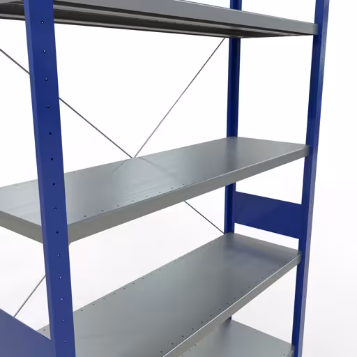 Grundregal, Fachbodenregal Stecksystem MULTIplus250, 3000 x 1300 x 400 mm (HxBxT), 7 Fachböden, Kreuzstrebe, RAL 5010 enzianblau/verzinkt von Schulte Lagertechnik aus der Kategorie Stecksystem