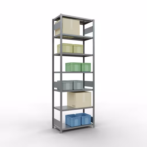 Grundregal, Fachbodenregal Stecksystem MULTIplus330, 3000 x 1000 x 500 mm (HxBxT), 7 Fachböden, Längenriegel, verzinkt von Schulte Lagertechnik mit der Artikelnr. 13952-LR