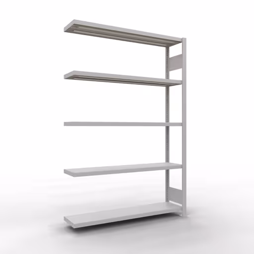 Anbauregal, Fachbodenregal Stecksystem MULTIplus250, 2000 x 1300 x 300 mm (HxBxT), 5 Fachböden, Längenriegel, RAL 7035 lichtgrau aus der Kategorie Anbauregal mit der Artikelnummer 32835-130-LR