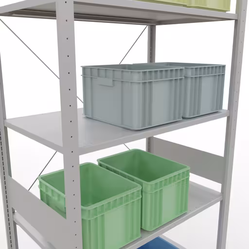 Abbildung Nr 13 des Artikels Grundregal, Fachbodenregal Stecksystem MULTIplus150, 3000 x 1000 x 600 mm (HxBxT), 7 Fachböden, Kreuzstrebe, RAL 7035 lichtgrau aus der Produktgruppe Stecksystem von der Marke Schulte Lagertechnik