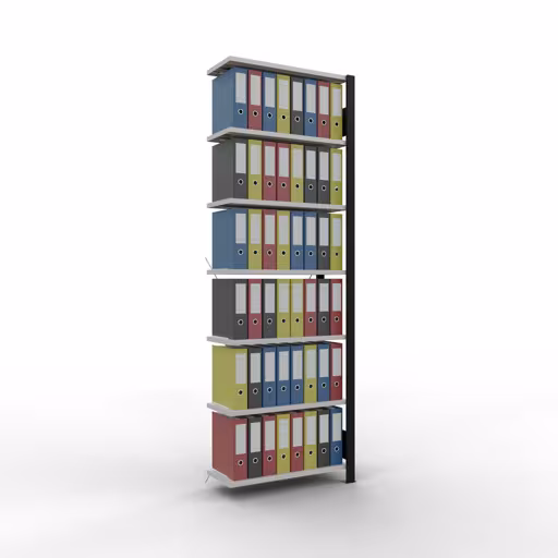 Abbildung Nr 10 des Artikels Anbauregal, Büro-Fachbodenregal Stecksystem MULTIplus85, 2300 x 750 x 300 mm (HxBxT), 7 Fachböden, Kreuzstrebe, ohne Anschlagleiste, schwarz/lichtgrau aus der Produktgruppe Büroregale von der Marke Schulte Lagertechnik