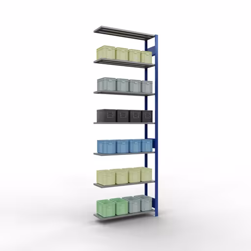 Abbildung Nr 13 des Artikels Anbauregal, Fachbodenregal Stecksystem MULTIplus85, 3000 x 1000 x 300 mm (HxBxT), 7 Fachböden, Längenriegel, RAL 5010 enzianblau aus der Produktgruppe Stecksystem von der Marke Schulte Lagertechnik