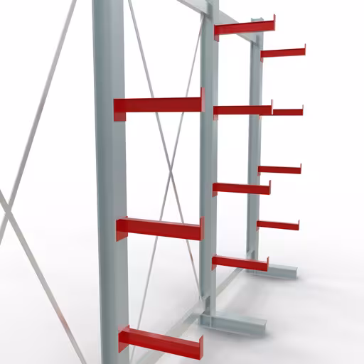 Abbildung Nr 12 des Artikels K 3000 Komplettregal, einseitig, 2500 x 3900 x 400 mm, RAL 7001 / RAL 3000, 5 Lagerebenen aus der Produktgruppe Kragarmregale von der Marke Schulte Lagertechnik