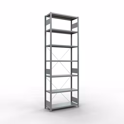 Grundregal, Fachbodenregal Stecksystem MULTIplus330, 3000 x 1000 x 400 mm (HxBxT), 7 Fachböden, Kreuzstrebe, verzinkt aus der Kategorie Grundregal mit der Artikelnummer 13942