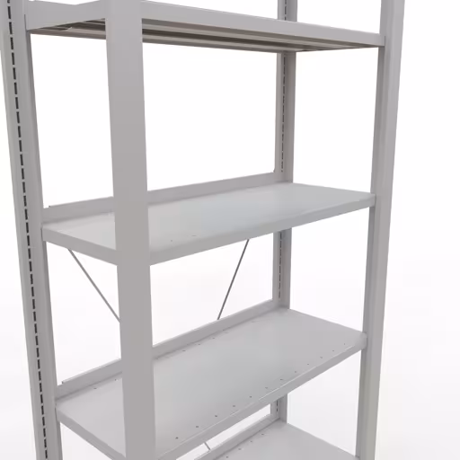 Grundregal, Büro-Fachbodenregal Stecksystem MULTIplus85, 2300 x 750 x 300 mm (HxBxT), 7 Fachböden, Kreuzstrebe, mit Anschlagleiste, lichtgrau von Schulte Lagertechnik mit der Artikelnr. 36012