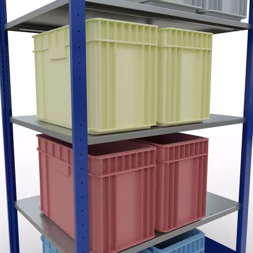 Produktbild Nr.13 des Artikels Grundregal, Fachbodenregal Stecksystem MULTIplus150, 2000 x 1000 x 800 mm (HxBxT), 5 Fachböden, Längenriegel, RAL 5010 enzianblau/verzinkt aus der Produktreihe Stecksystem von der Marke Schulte Lagertechnik