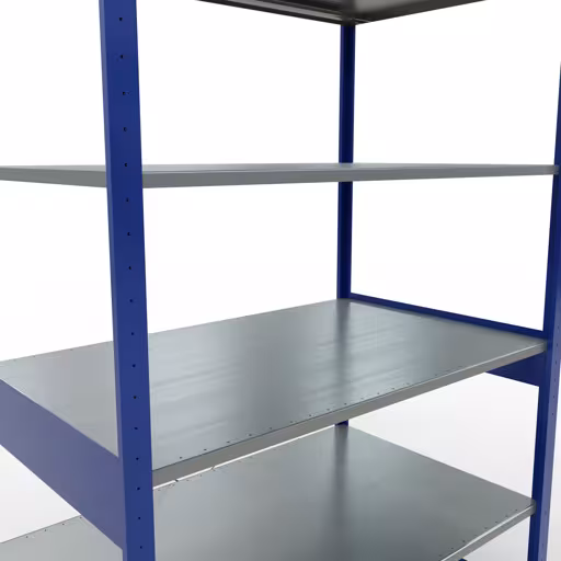 Andere Ansicht des Artikels Grundregal, Fachbodenregal Stecksystem MULTIplus150, 2500 x 1300 x 800 mm (HxBxT), 6 Fachböden, Kreuzstrebe, RAL 5010 enzianblau/verzinkt aus der Kategorie Stecksystem