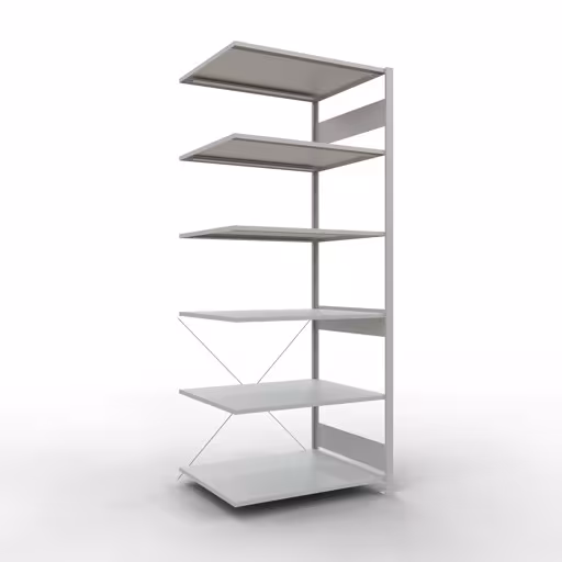 Anbauregal, Fachbodenregal Stecksystem MULTIplus150, 2500 x 1000 x 800 mm (HxBxT), 6 Fachböden, Kreuzstrebe, RAL 7035 lichtgrau aus der Kategorie Anbauregal mit der Artikelnummer 32686