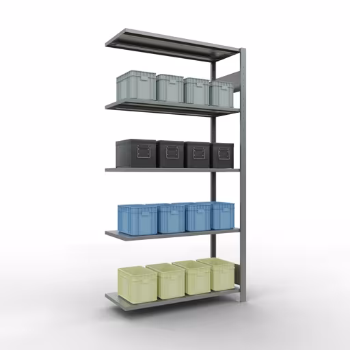 Anbauregal, Fachbodenregal Stecksystem MULTIplus150, 2000 x 1000 x 400 mm (HxBxT), 5 Fachböden, Längenriegel, verzinkt von Schulte Lagertechnik aus der Kategorie Stecksystem