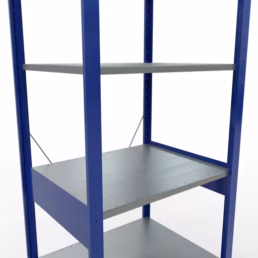 Grundregal, Fachbodenregal Stecksystem MULTIplus150, 2500 x 750 x 600 mm (HxBxT), 6 Fachböden, Kreuzstrebe, RAL 5010 enzianblau/verzinkt/verzinkt von der Marke Schulte Lagertechnik aus der Produktreihe Stecksystem