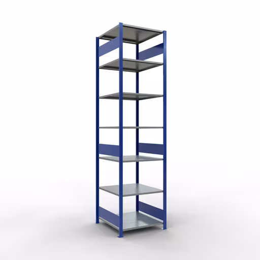 Grundregal, Fachbodenregal Stecksystem MULTIplus150, 3000 x 750 x 800 mm (HxBxT), 7 Fachböden, Längenriegel, RAL 5010 enzianblau/verzinkt/verzinkt aus der Kategorie Grundregal mit der Artikelnummer 12782-75-LR-B