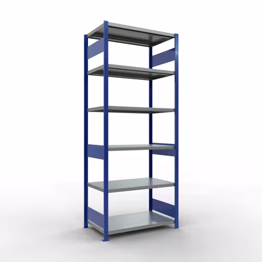 Grundregal, Fachbodenregal Stecksystem MULTIplus250, 2500 x 1000 x 600 mm (HxBxT), 6 Fachböden, Längenriegel, RAL 5010 enzianblau/verzinkt aus der Kategorie Grundregal mit der Artikelnummer 12961-LR-B