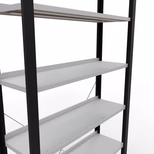 Produktbild Nr 13 des Artikels Grundregal, Büro-Fachbodenregal Stecksystem MULTIplus85, 2300 x 1000 x 300 mm (HxBxT), 7 Fachböden, Kreuzstrebe, mit Anschlagleiste, schwarz/lichtgrau Abbildung Nr 13 des Artikels Grundregal, Büro-Fachbodenregal Stecksystem MULTIplus85, 2300 x 1000 x 300 mm (HxBxT), 7 Fachböden, Kreuzstrebe, mit Anschlagleiste, schwarz/lichtgrau aus der Produktgruppe Büroregale von der Marke Schulte Lagertechnik