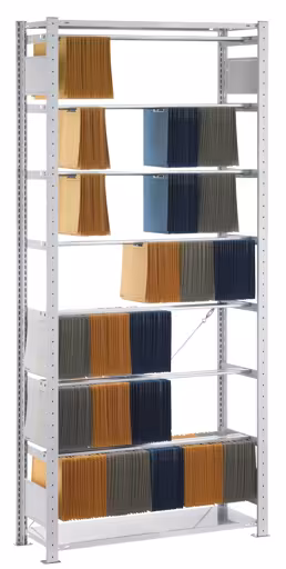 Grundregal, Steck-Pendelhefterregal EXTRA "Elba/Leitz", 2300 x 750 x 350 mm, RAL 7035 lichtgrau, 7 Pendelstangen von der Marke Schulte Lagertechnik Grundregal, Steck-Pendelhefterregal EXTRA "Elba/Leitz", 2300 x 750 x 350 mm, RAL 7035 lichtgrau, 7 Pendelstangen aus der Kategorie Pendelhefterregale mit der Artikelnummer 30612-75-N-90