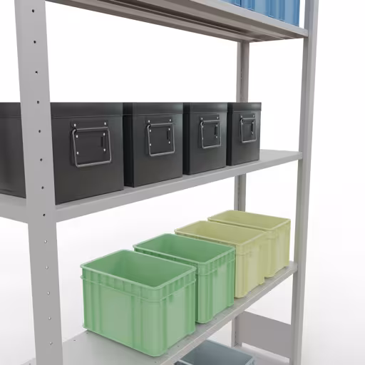 Produktbild Nr.7 des Artikels Grundregal, Fachbodenregal Stecksystem MULTIplus150, 2000 x 1300 x 300 mm (HxBxT), 5 Fachböden, Längenriegel, RAL 7035 lichtgrau aus der Produktreihe Stecksystem von der Marke Schulte Lagertechnik