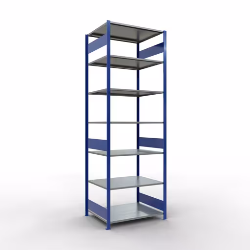 Grundregal, Fachbodenregal Stecksystem MULTIplus150, 3000 x 1000 x 800 mm (HxBxT), 7 Fachböden, Längenriegel, RAL 5010 enzianblau/verzinkt aus der Kategorie Grundregal mit der Artikelnummer 12782-LR-B