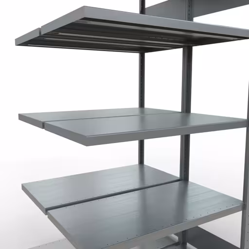 Zusatzbild des Artikels Anbauregal, Doppelregal, Fachbodenregal Stecksystem MULTIplus250, 2000 x 1000 x (2x500) mm (HxBxT), 2x5 Fachböden, Längenriegel, verzinkt aus Doppelregale