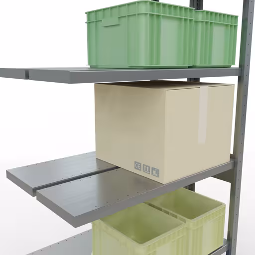 Zusatzbild des Artikels Anbauregal, Doppelregal, Fachbodenregal Stecksystem MULTIplus250, 2500 x 1000 x (2x300) mm (HxBxT), 2x6 Fachböden, Längenriegel, verzinkt aus Doppelregale
