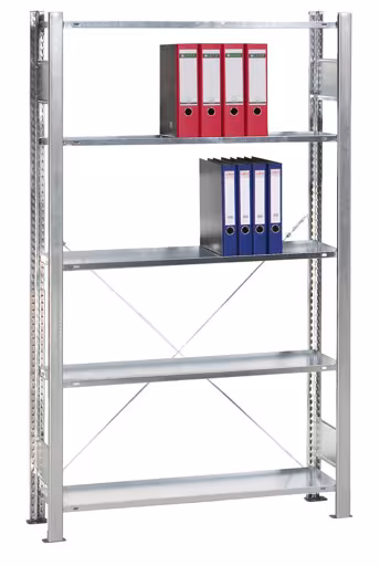 Grundregal, Büro-Fachbodenregal Schraubsystem MULTIplus150, 1800 x 1000 x 600 mm (HxBxT), 5 Fachböden, verzinkt, ohne Mittelanschag aus der Kategorie Schraubsystem mit der Artikelnummer 12130