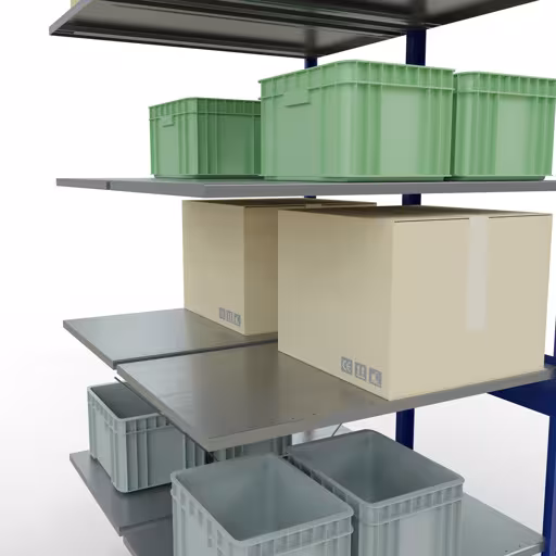 Anbauregal, Doppelregal, Fachbodenregal Stecksystem MULTIplus150, 2500 x 1000 x (2x600) mm (HxBxT), 2x6 Fachböden, Kreuzstrebe, RAL 5010 enzianblau von Schulte Lagertechnik mit der Artikelnr. 32766-B