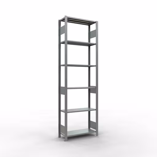 Grundregal, Fachbodenregal Stecksystem MULTIplus150, 2500 x 750 x 300 mm (HxBxT), 6 Fachböden, Längenriegel, verzinkt aus der Kategorie Grundregal mit der Artikelnummer 12731-75-LR