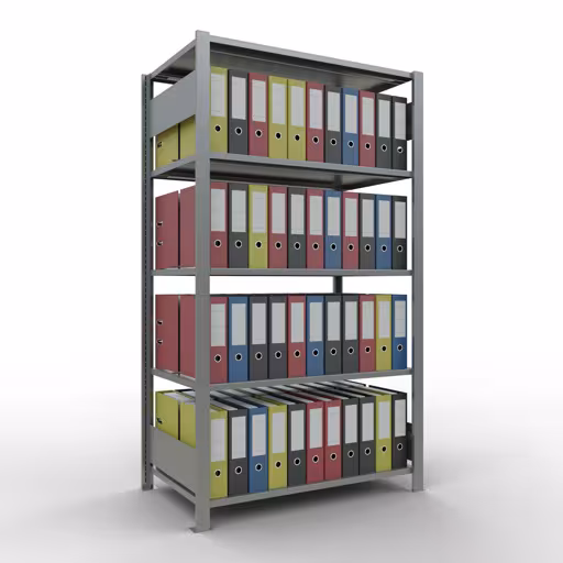 Abbildung Nr 9 des Artikels Grundregal, Büro-Fachbodenregal Stecksystem MULTIplus150, 1800 x 1000 x 600 mm (HxBxT), 5 Fachböden, Längenriegel, verzinkt, mit Mittelanschlag aus der Produktgruppe Büroregale von der Marke Schulte Lagertechnik
