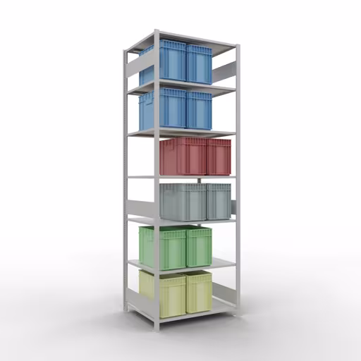 Grundregal, Fachbodenregal Stecksystem MULTIplus150, 3000 x 1000 x 800 mm (HxBxT), 7 Fachböden, Längenriegel, RAL 7035 lichtgrau mit der Artikelnr. 32682-LR Grundregal, Fachbodenregal Stecksystem MULTIplus150, 3000 x 1000 x 800 mm (HxBxT), 7 Fachböden, Längenriegel, RAL 7035 lichtgrau von Schulte Lagertechnik aus der Kategorie Stecksystem