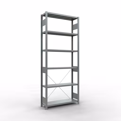 Grundregal, Fachbodenregal Stecksystem MULTIplus250, 2500 x 1000 x 300 mm (HxBxT), 6 Fachböden, Kreuzstrebe, verzinkt aus der Kategorie Grundregal mit der Artikelnummer 12931